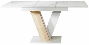 Τραπέζι Goodyear 104, Sonoma οξιά, Γυαλιστερό λευκό, 76x80x120cm, 51 kg, Επιμήκυνση, Πλαστικοποιημένη μοριοσανίδα | Epipla1.gr