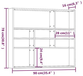 vidaXL Ραφιέρα Τοίχου Γκρι Sonoma 90x16x78 εκ. από Επεξεργασμένο Ξύλο