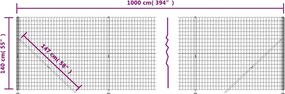 vidaXL Συρματόπλεγμα Περίφραξης Ανθρακί 1,4 x 10 μ. με Βάσεις Φλάντζα