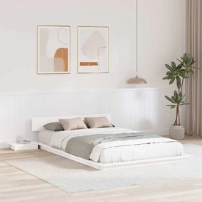 vidaXL Σκελετός κρεβατιού με κομοδίνα Λευκό 135x190 εκ. Μασίφ ξύλο