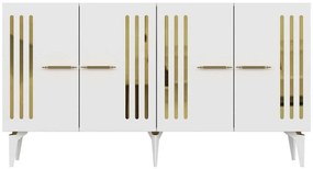 Μπουφές Junes 475OLV2315 150x40x79cm White-Gold Μοριοσανίδα, Μελαμίνη