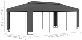 vidaXL Κιόσκι με Διπλή Οροφή Ανθρακί 3 x 6 μ.