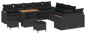 vidaXL Σετ Καναπέ Κήπου με μαξιλάρι 13 pcs Μαύρο Πολυ ράταν