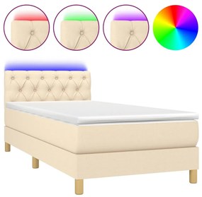 Κρεβάτι Boxspring με Στρώμα &amp; LED Κρεμ 80x200 εκ. Υφασμάτινο - Κρεμ