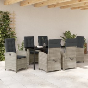 vidaXL Σετ Κήπου 7 Τεμαχίων Βεράντας με Μαξιλάρια Ανοιχτό Γκρι Πολυ Ράτανο