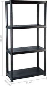 vidaXL Ραφιέρα Αποθήκευσης 4 Επιπέδων Μαύρη 61x30,5x130 εκ. Πλαστική