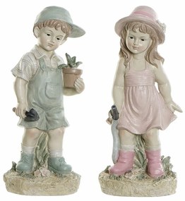 Διακοσμητική Φιγούρα DKD Home Decor Μπλε Ροζ Ρητίνη Παιδί (18 x 15 x 41 cm) (2 pcs)