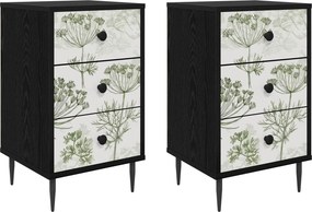 vidaXL Κομοδίνο GOTHA 2 τμχ. Μαύρη Δρυς 36 x 33 x 61 εκ.