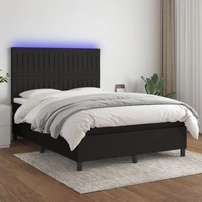 3135039 vidaXL Κρεβάτι Boxspring με Στρώμα &amp; LED Μαύρο 140x200 εκ. Υφασμάτινο Μαύρο, 1 Τεμάχιο