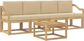 vidaXL Σειρά Καναπέ Εξωτερικού με μαξιλάρι 5 pcs Λευκό και Μπεζ