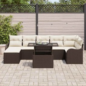 vidaXL Σετ Καναπέ Κήπου με μαξιλάρι 8 pcs Καφέ Πολυ ράταν