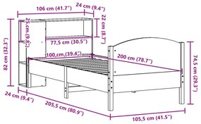 ΚΡΕΒΑΤΙ ΒΙΒΛΙΟΘΗΚΗ ΧΩΡΙΣ ΣΤΡΩΜΑ 100X200 ΕΚ ΜΑΣΙΦ ΞΥΛΟ ΠΕΥΚΟΥ 3323080