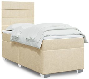 vidaXL Κρεβάτι Boxspring με Στρώμα Κρεμ 90x190 εκ.Υφασμάτινο