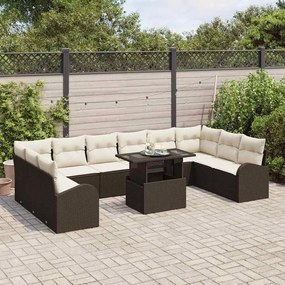 vidaXL Σετ Καναπέ Κήπου με μαξιλάρι 11 pcs Καφέ Πολυ ράταν