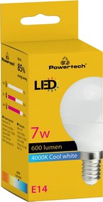 POWERTECH LED λάμπα mini globe E14-010, 7W, 4000K, E14, 600lm