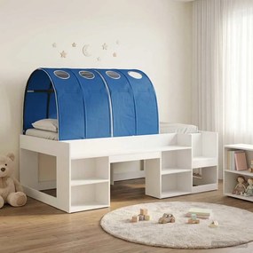 vidaXL Κρεβάτι με Τόνελ 3 τεμ. Λευκό και Μπλε Επεξεργασμένο Ξύλο