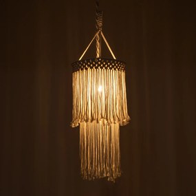 GloboStar ZAMBIA 36208 Boho - Μακραμέ - Macrame Κρεμαστό Φωτιστικό Οροφής Μονόφωτο 1 x E27 Πλεκτό Χειροποίητο Μπεζ Υφασμάτινο με Σχοινί Φ30 x Υ60cm