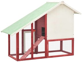 vidaXL Κλουβί Κουνελιών Κόκκινο/Λευκό 140x63x120 εκ. Μασίφ Ξύλο Ελάτης