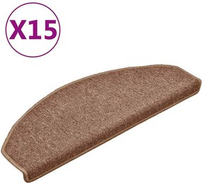 vidaXL Πατάκια Σκαλοπάτια 15 τεμ. Καφέ Ημίστρογγυλά Μεγάλα 65x24x4 εκ.