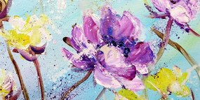 Εικόνα ζωγραφικής με κίτρινα και μοβ λουλούδια - 100x50