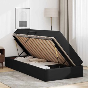 vidaXL Κρεβάτι με αποθηκευτικό χώρο και στρώμα 2 pcs Μαύρο Δέρμα