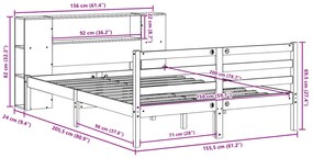 Κρεβάτι Βιβλιοθήκη Χωρίς Στρώμα 150x200 εκ Μασίφ Ξύλο Πεύκου - Λευκό