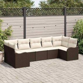 vidaXL Σετ Καναπέ Κήπου με μαξιλάρι 7 pcs Καφέ Πολυ ράταν