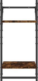 vidaXL Ράφια Τοίχου 2 Επιπέδων με Μπάρα 2 τεμ. Καπνιστή Δρυς