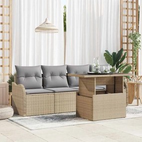 vidaXL Σετ Καναπέ Κήπου με μαξιλάρι με μαξιλάρι 5 pcs Μπεζ Πολυ Ρατάν