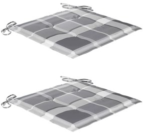 vidaXL Καρέκλες Κήπου 2 τεμ. από Μασίφ Ξύλο Teak &amp; Γκρι Καρό Μαξιλάρια