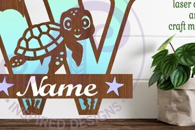 Σετ των 2 Intra απο ξύλο plywood 3mm-4mm πάχος – Μονόγραμμα κεφαλαίου της χελώνας Ωκεανός Επιστολή W Δίασταση 20x20 cm INTRAFABR-94204773