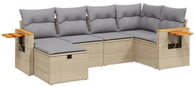 vidaXL Σετ Καναπέ Κήπου 6 τεμ. Μικτό Μπεζ Συνθετικό Ρατάν με Μαξιλάρια