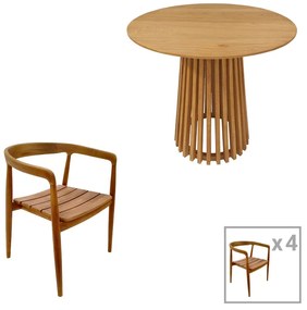 Τραπεζαρία 5τεμ Noody-Kenda I teak ξύλο σε φυσική απόχρωση Φ80x75