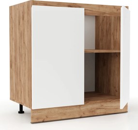 Επιδαπέδιο ντουλάπι νεροχύτη κουζίνας Soft Λευκό με βελανιδιά 80x46,5x81,5εκ