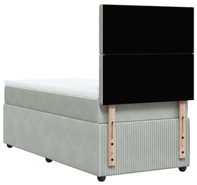 vidaXL Κρεβάτι Boxspring με Στρώμα Ανοιχτό Γκρι 90x200 εκ. Βελούδινο