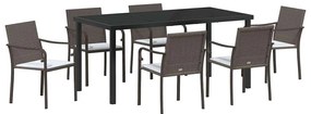 vidaXL Σέτ φαγητού για κήπο 7 pcs Καφέ Πολυ ράταν