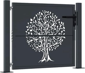 vidaXL Πόρτα Κήπου Ανθρακί 100x100 εκ. Σχέδιο Δέντρου από Ατσάλι