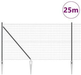 vidaXL Τεντώτο με στήριγμα Γκρι 1 x 25 m Χάλυβας και PVC