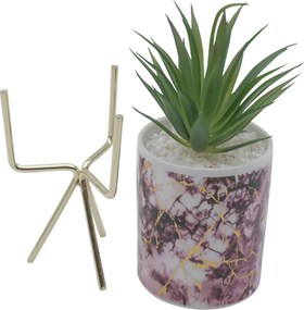 Τεχνητό Φυτό σε Κεραμικό Γλαστράκι και Μεταλλική Χρυσή Βάση 8x26cm - Ροζ