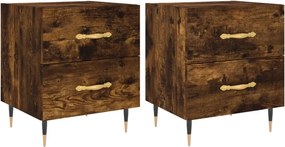 vidaXL Κομοδίνα 2 τεμ. Καπνιστή Δρυς 40 x 35 x 47,5 εκ. Επεξεργ. Ξύλο
