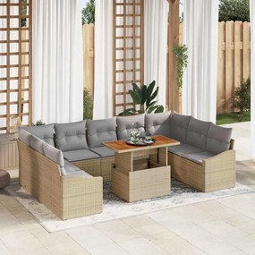 vidaXL Σέτ φαγητού για κήπο με μαξιλάρι 10 pcs Μπεζ και Γκρι