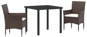 vidaXL Σέτ φαγητού για κήπο με μαξιλάρι 3 pcs Καφέ Πολυ ράταν