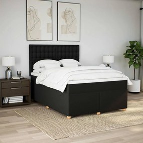 Κρεβάτι Boxspring με Στρώμα Μαύρο 140x190 εκ. Υφασμάτινο - Μαύρο