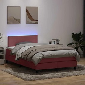 vidaXL Κρεβάτι Boxspring με Στρώμα &amp; LED ροζ 120x220 cm Βελούδινο