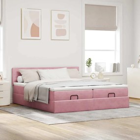 vidaXL Οθωμανικό κρεβάτι με στρώματα ροζ 200x200cm Velvet
