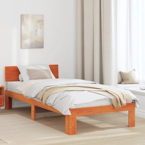 vidaXL Κρεβάτι με Κεφαλοκάγκελο Καφέ 90x200 εκ Μασίφ Ξύλο Πεύκου