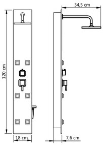 Στήλη Ντους Υδρομασάζ Μαύρη 18 x 42,1 x 120 εκ. από Γυαλί