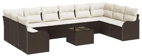 vidaXL Σετ Καναπέ Κήπου με μαξιλάρι 11 pcs Καφέ Πολυ ράταν