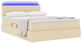 vidaXL LED Κρεβάτι αποθήκευσης με στρώμα Κρέμ 140 x 200 cm Ύφασμα