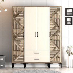 Τετραφυλλη Ντουλαπα Καρυδια/Κρεμ SOLANO 47.5x160x201.4
